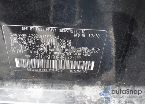 2011 Subaru Impreza Outback Sport from USA, damaged, VIN JF1GH6D60BH817231